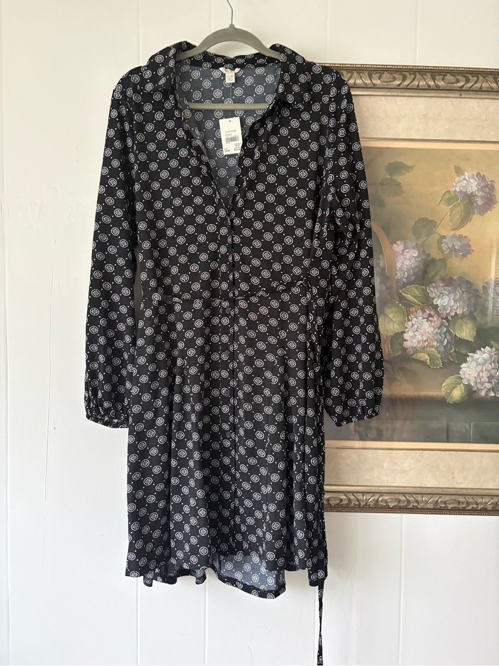 Cato Black and White Long Sleeve Plus Dress